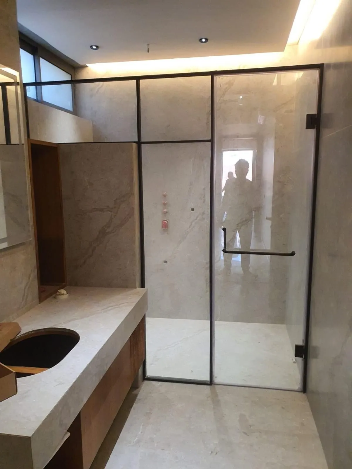 Modern hinged openable glass shower door