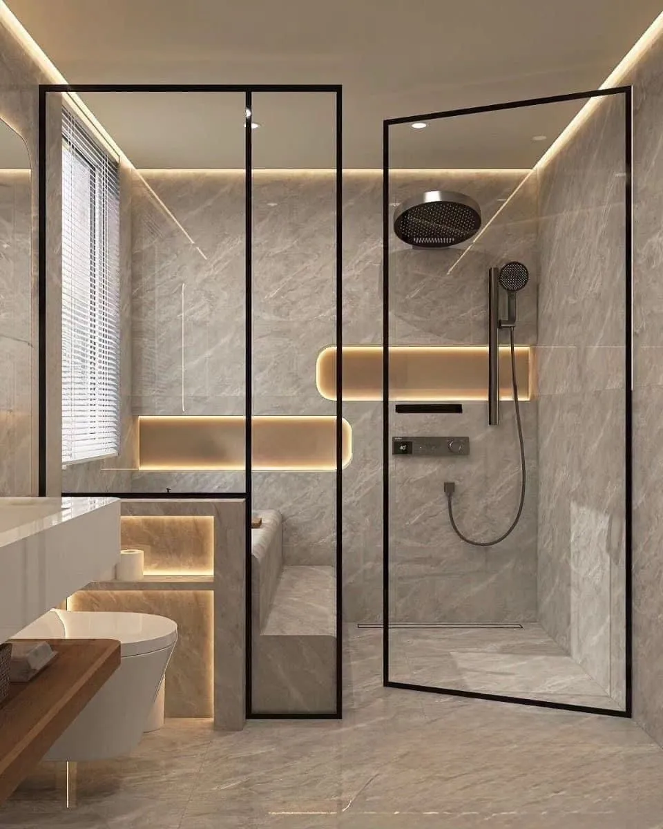 Small bathroom glass partition installation