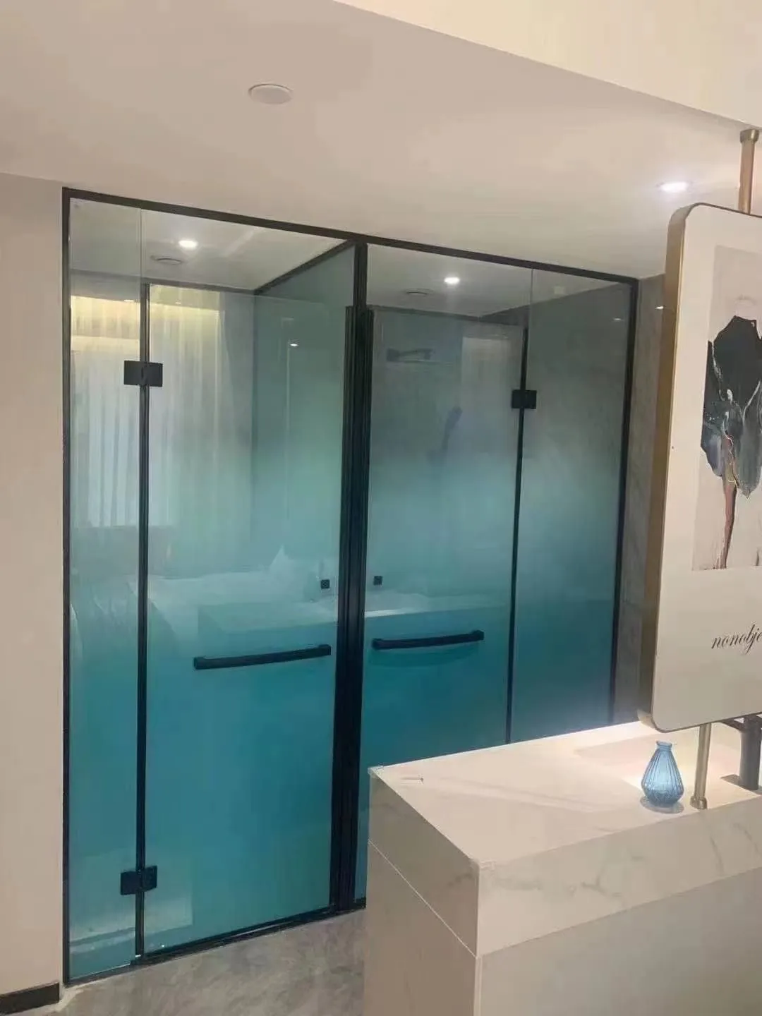 Shower with aluminium frame profile system